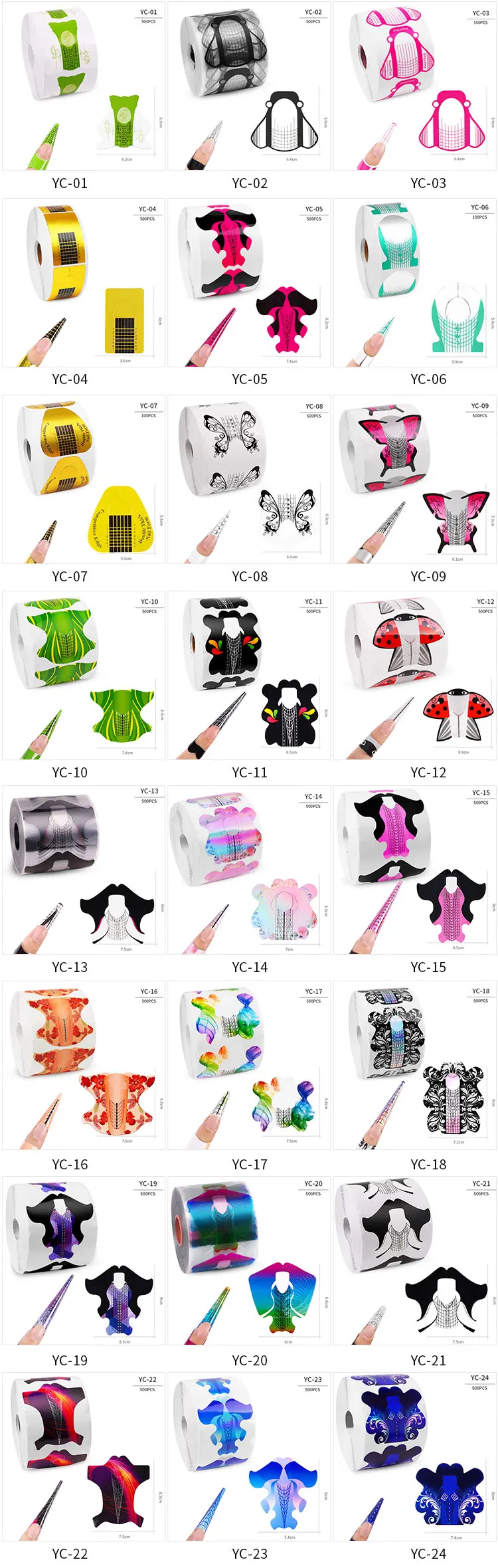 

500Pcs Butterfly Nail Art Paper Holder UV Gel Board Nail Extensions Finger Bee Nail Manual Shape Sticker Extending Manicure Tips