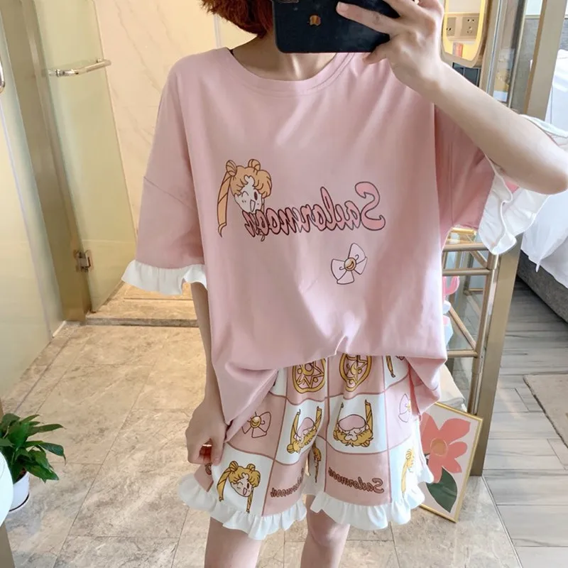 Женская пижама японская аниме футболка с коротким рукавом и шорты домашняя