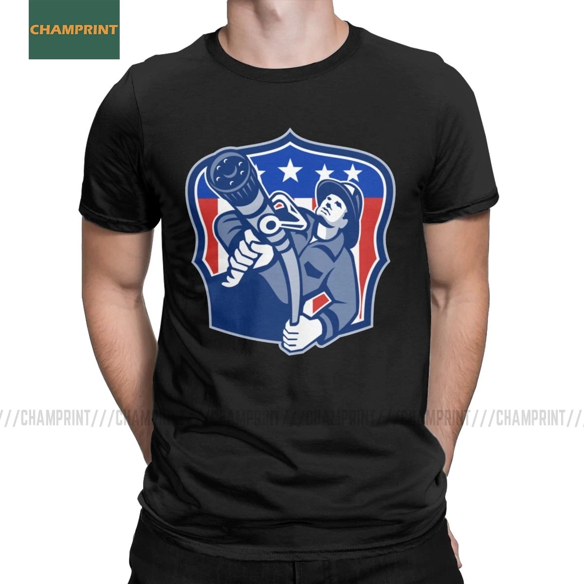 Винтажные мужские футболки из 100% хлопка с пожарным пожарником коротким рукавом