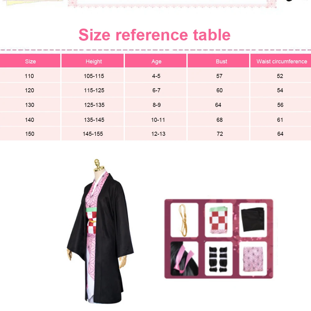 

Demon Slayer Cosplay Costume Cape Kimono Coat Costume Gift for Girls Halloween Cardigan Suits for Party Role Paly