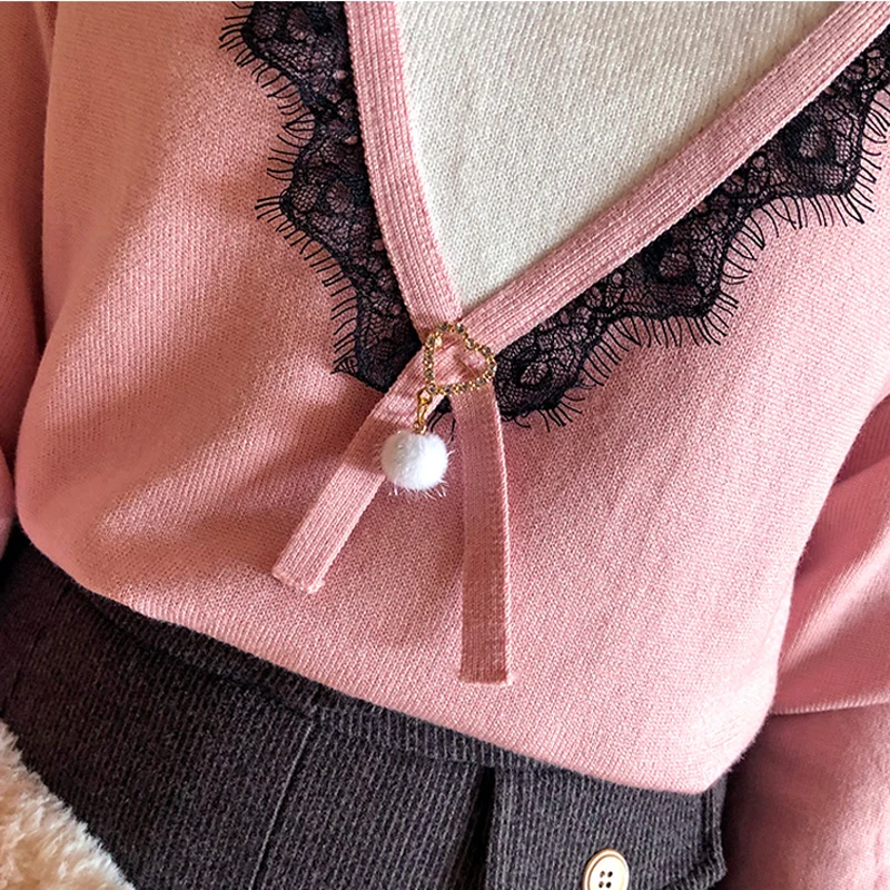 

Lucyever Sexy Lace Patchwork Women Pullover Sweater Elegant Long Sleeve Elastic Soft Autumn Winter Knitted Jumper Female Top