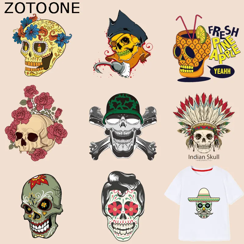 ZOTOONE цветок череп патч крутые наклейки в стиле панк утюжок на патчи для одежды