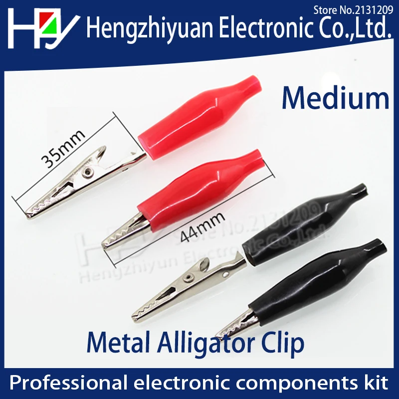 

Medium 35MM Metal Alligator Clip Crocodile Electrical Clamp for Testing Probe Meter Black and Red with Plastic Boot