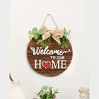 Добро пожаловать в наш домашний знак для украшения входной двери деревянный фермерский настенный знак для входной двери деревенские дверные вешалки весенний домашний декор