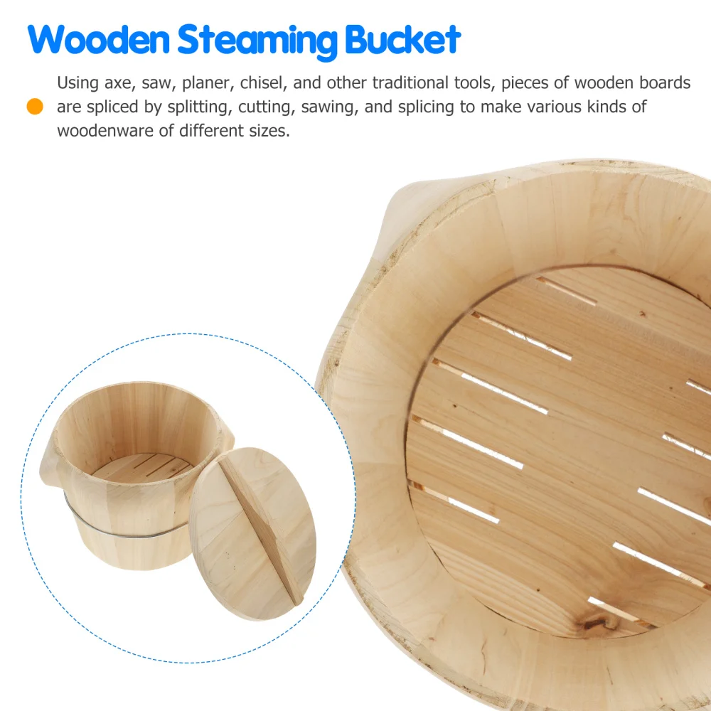 

1pc Wooden Flat Lid Rice Steamer Unique Steamed Rice Bucket for Kitchen