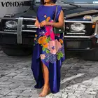 Летнее сексуальное платье-макси без рукавов с асимметричным подолом VONDA 2022, Женские винтажные праздничные Платья с цветочным принтом, богемные платья