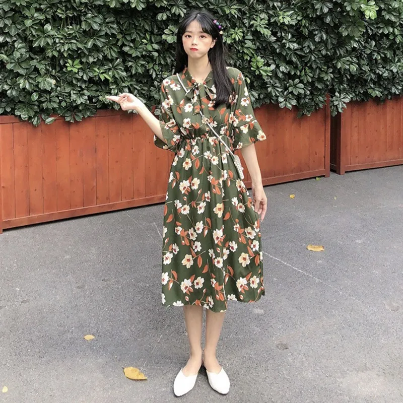 Женское шифоновое платье с круглым вырезом коротким рукавом бабочкой и