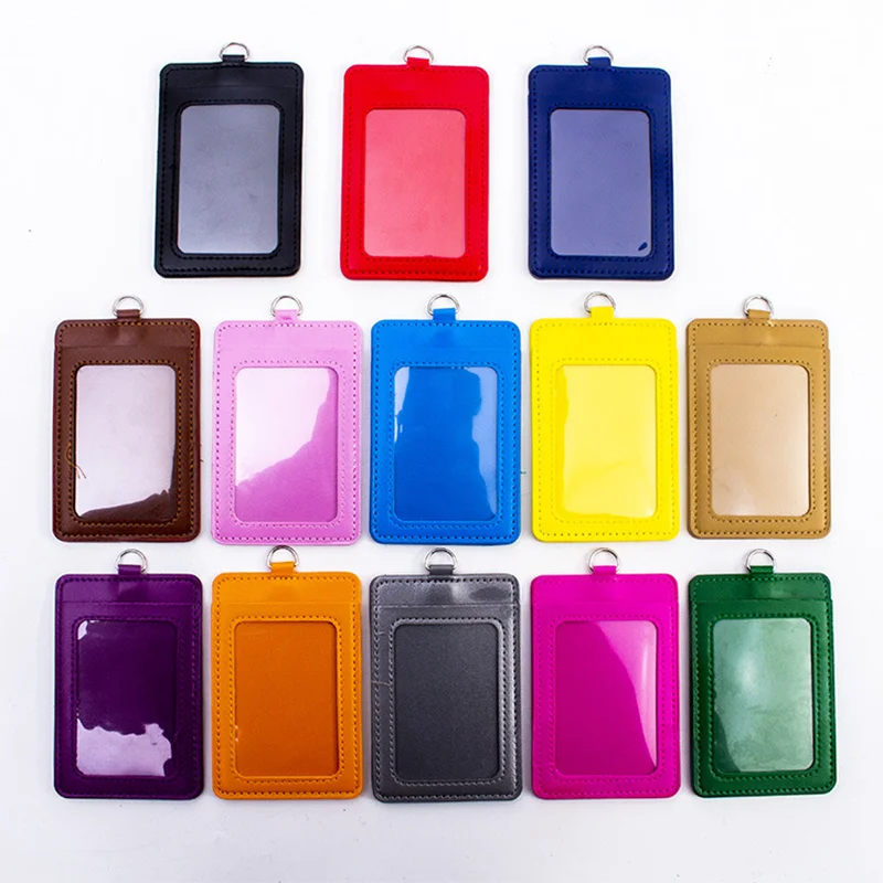 

Luxury Pu Leather Double-sided Badge ID Card Holder Transparent Work Business Credentials Sleeve with Retractable Strap Lanyard