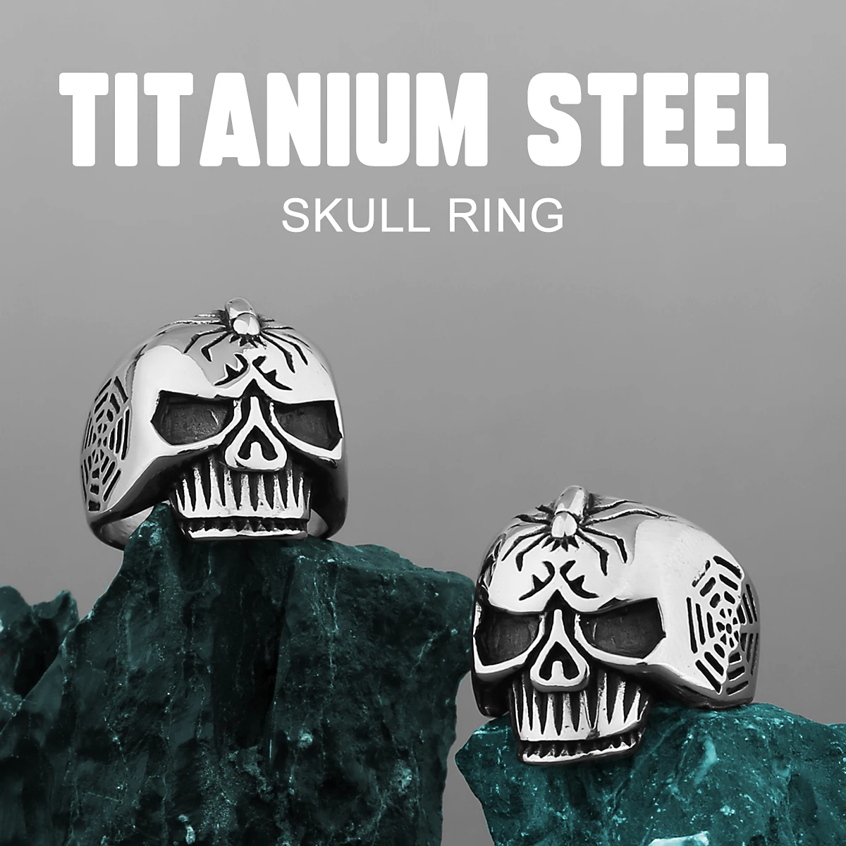

Retro Spider Skull Cobweb Locomotive Skull Rock Stainless Steel Men's Ring Punk Hip Hop Gift Jewelry Creative Gift Wholesale