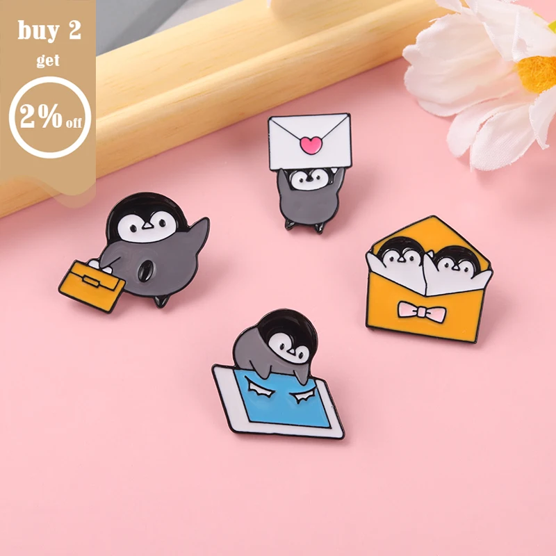 Эмалированная брошь в виде пингвина конверта пара Детская Брошь животного на
