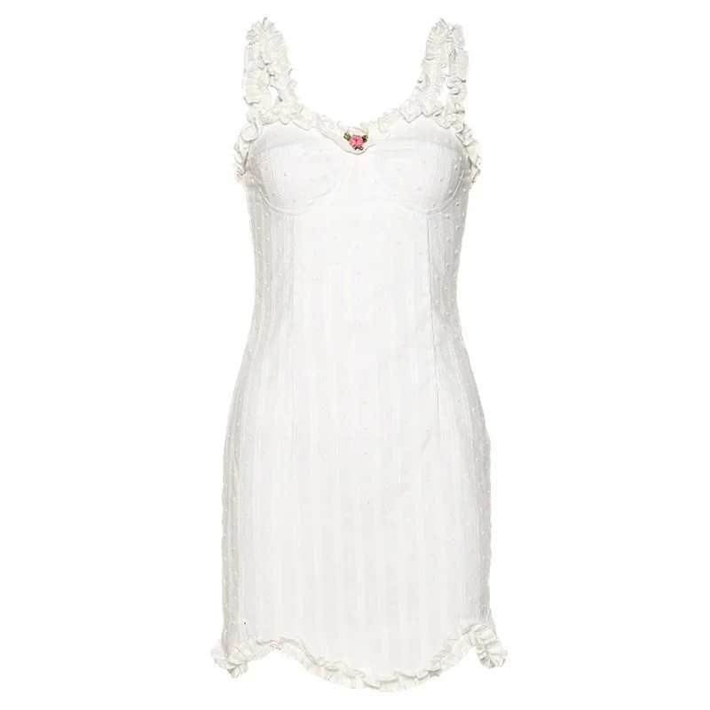 

AL 2021 The Summer New Sexy Sweet Lovely Lace Sling Belt One Word Collar Elegant Mini Wrap Buttock Slim Soft Sleep Skirt Dress