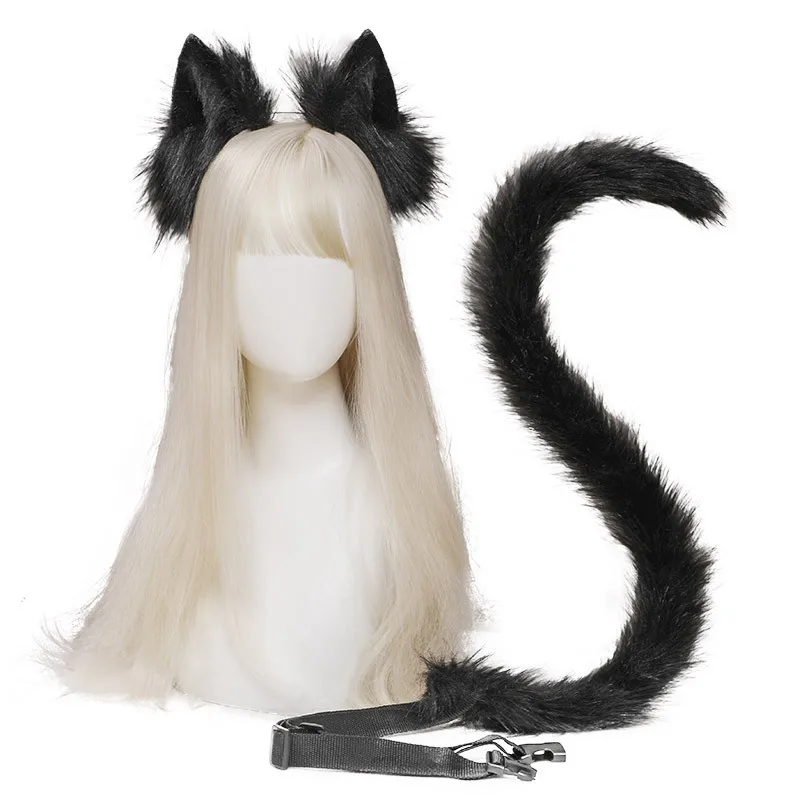 

Anime Women Fox Ear Cat Girl Plush Headband Tail Housekeeper Maid Dressing Set Props Carnival Party Cosplay Costume Halloween