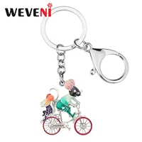 weveni enamel alloy floral cute cycling rat bicycle keychains ring fashion purse handbag key chain animal jewelry for women girl