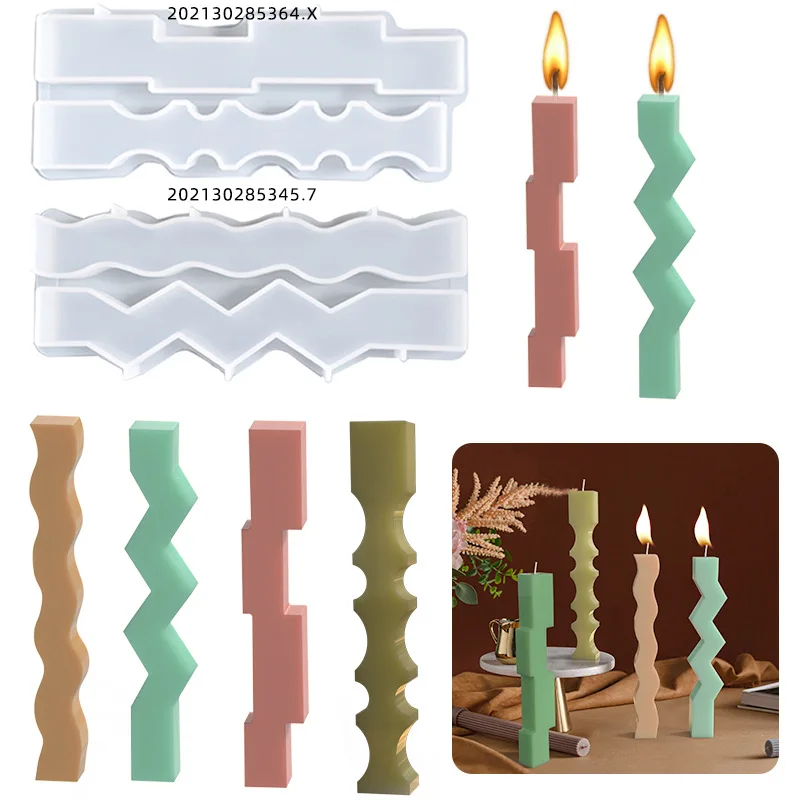 3D Pillar Candle Mold Zig Zag Stand Long Wave Silicone Molds, Durable Resin Casting Epoxy Mold for Candles Soap Wax Making Handm