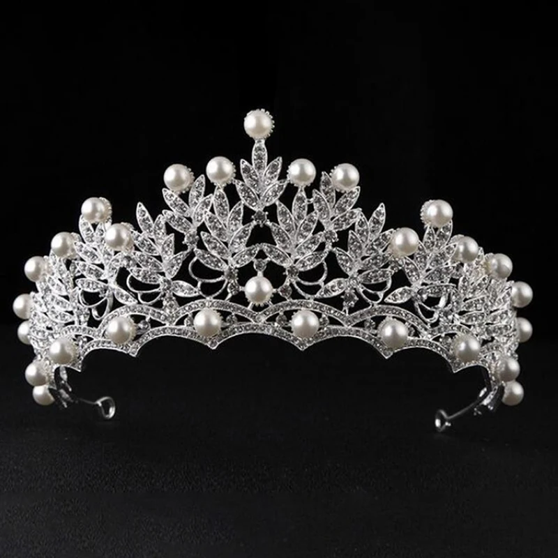 

New Crystal Pearl Crowns Rhinestone Tiara Brides Hairband Hair Jewelry Princess Crown Fashion Wedding Hair Accessories