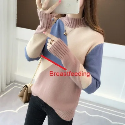 Breastfeeding Осенний свитер для грудного кормления для беременных женщин, Модный мягкий вязаный свитер для кормления грудью, пуловер для кормления грудью, топы - Цвет: Breastfeeding