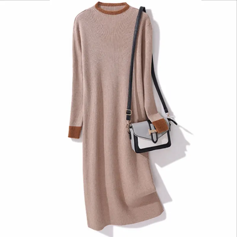 Diwish длинное платье зимнее вязаное платье-свитер элегантное женское однотонное