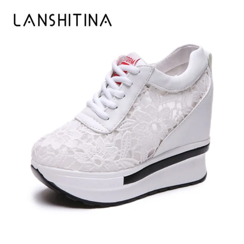 Женские туфли на танкетке 10 см повседневные сетчатые кроссовки плоской подошве