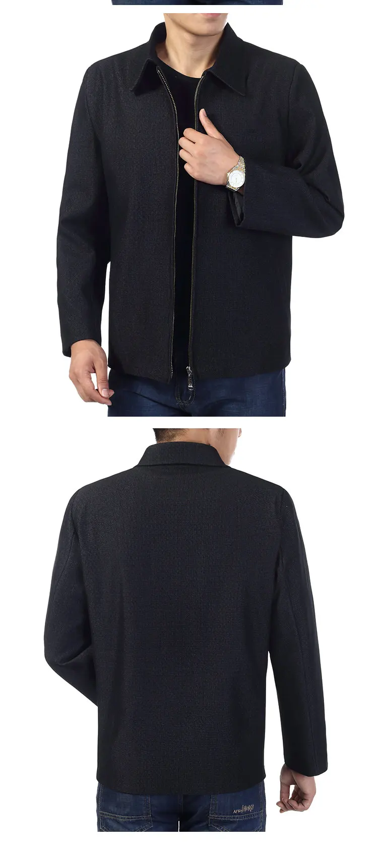 Мужские демисезонные куртки Smart casual базовое пальто с отложным воротником черная верхняя одежда для зрелых мужчин куртка на молнии спереди Китайская одежда