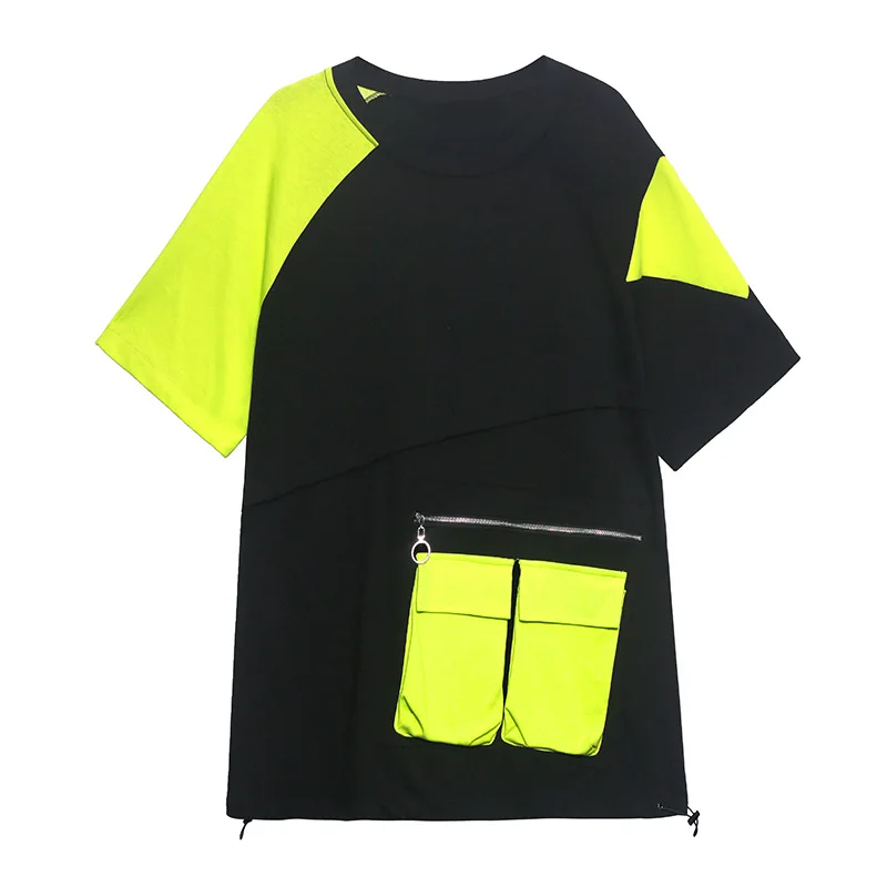 

Max LuLu 2021 Korean Fashion Tops Ladies Loose Black Long T-shirt Women O-Neck Zippers Tee Girls Oversized Patchwork Streetwear