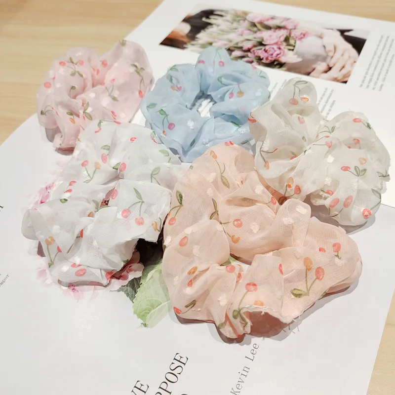 

Korean Fashion Chiffon Cherry Large Intestine Circle Cute Girl Hair Ties Temperament Hair Accessories
