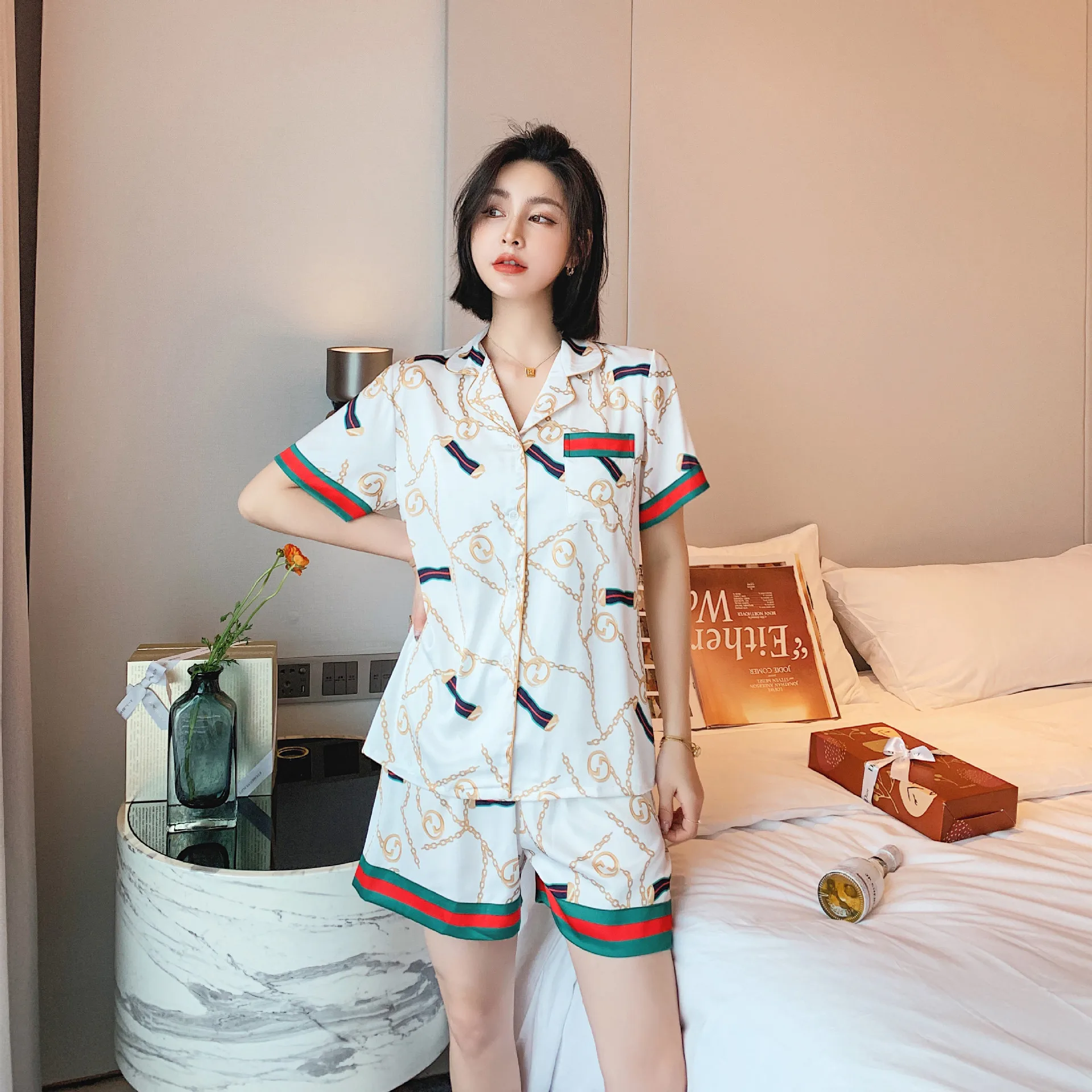 

Ladies pajamas Summer short sleeve shorts Home pajamas set
