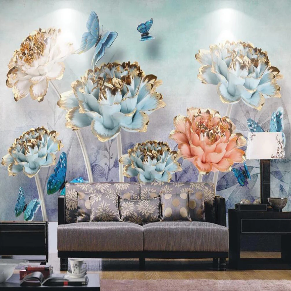 

Milofi custom 3D wallpaper mural 3D stereo flower relief butterfly love flower living room background wall decoration mural wall