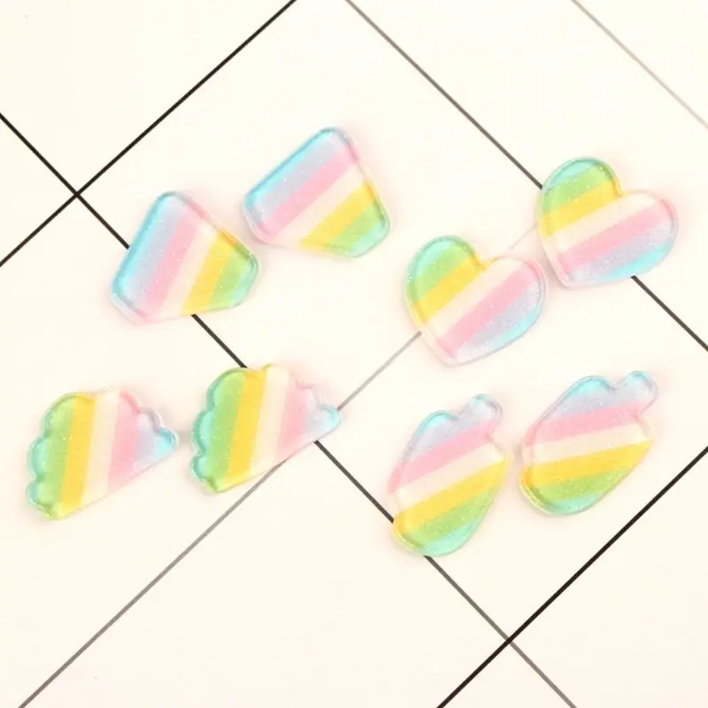 

30Pcs Rainbow Heart Cloud Acrylic Flatback Cabochons DIY Glittery Slime Charms New 2021