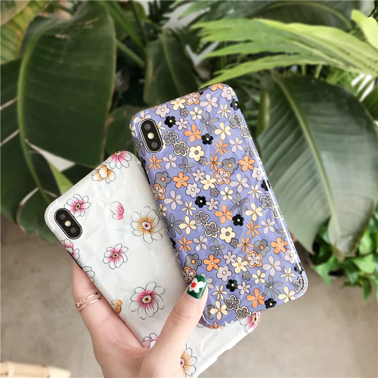 Lovely Candy Color Flowers Diamond texture Cases For iphone X XS Max XR 6 6S 7 8 Plus Soft IMD Smooth Girl Style Back Cover | Мобильные