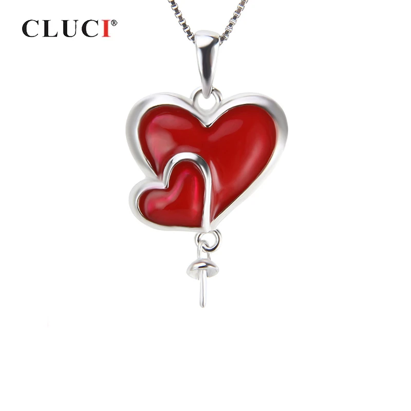

CLUCI Silver 925 Red Heart Pendant and Necklace 925 Sterling Silver Pendant for Women Wedding Jewelry Valentine Gift SP069SB
