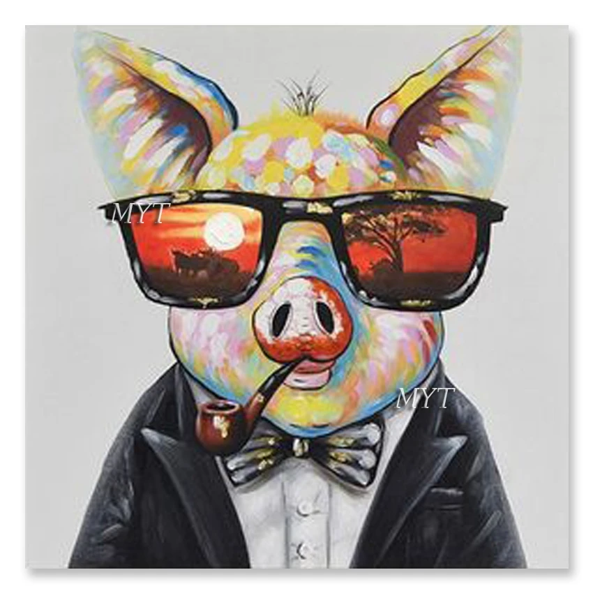 

Abstract Animal Oil Painting Hand-painted Kids' Room Decoration Canvas Pet Pig Wall Art Interior Home Wall Hangings Artwork