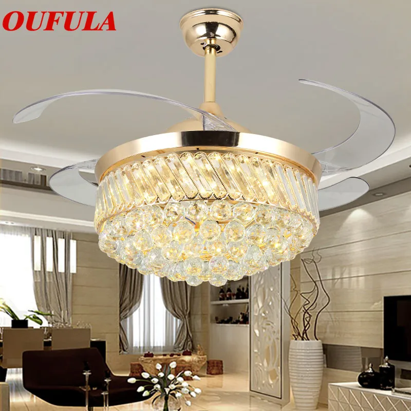 

WPD Modern Ceiling Fan Lights Lamps Crystal Remote Control Invisible Fan Blade For Dining Room Bedroom