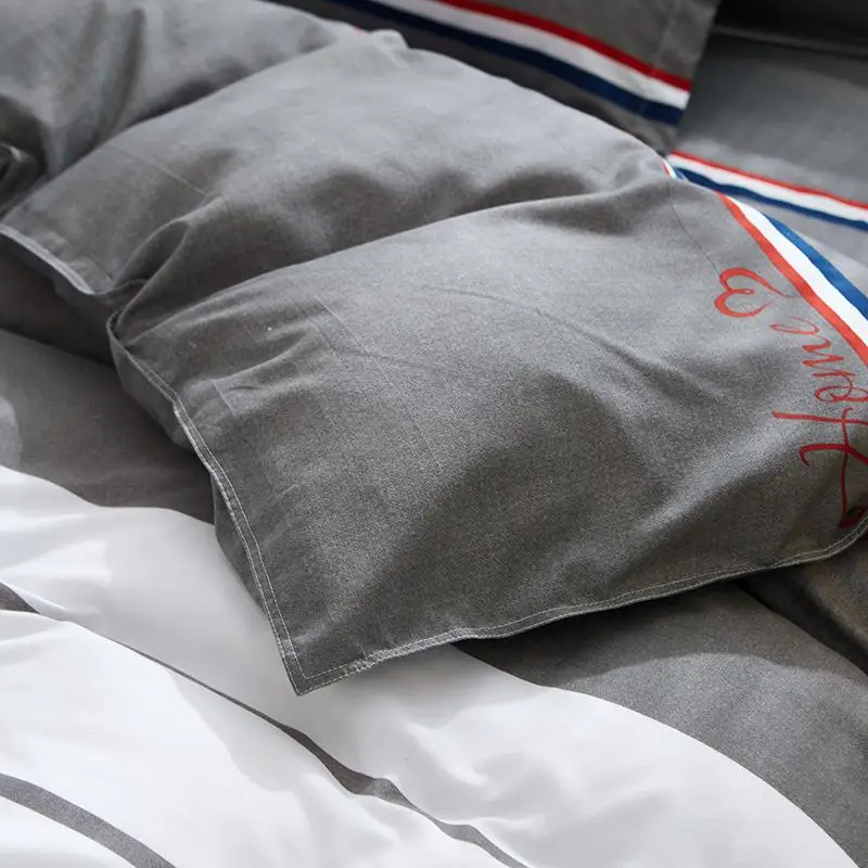 

Gray white stripes bedding set Modern fashion trend duvet cover solid color bed sheet twin full queen king Good quality