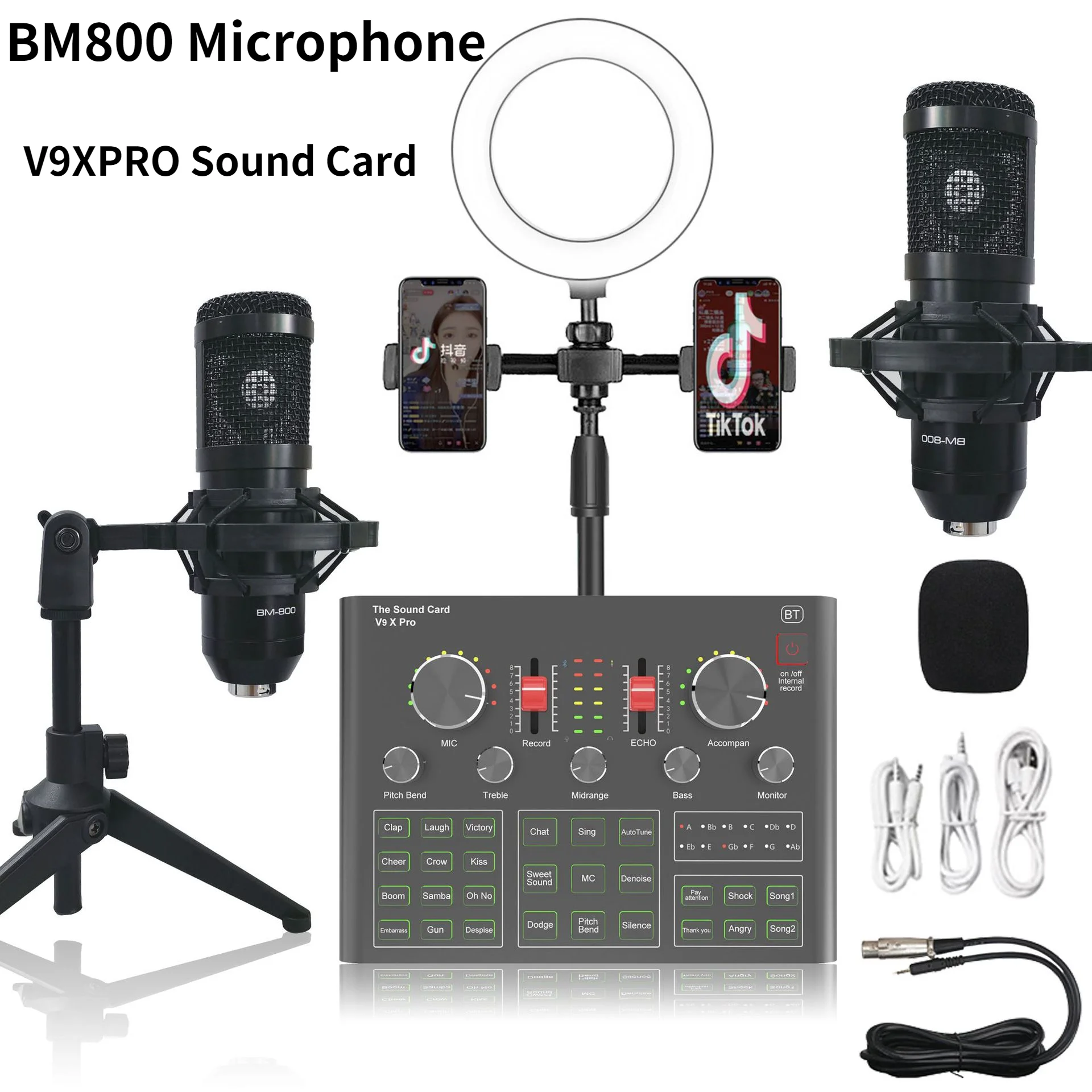 

Профессиональный конденсаторный микрофон V9XPRO BM800, беспроводной микрофон со светодиодной подсветильник кой, с поддержкой Bluetooth, для ПК, теле...