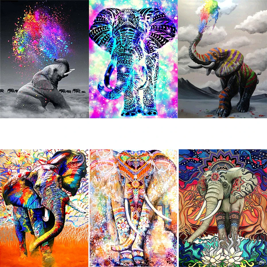 

AMTMBS Colorful Animal Elephant DIY Painting By Numbers Adults Drawing On Canvas HandPainted Coloring By Numbers Wall Art Decor