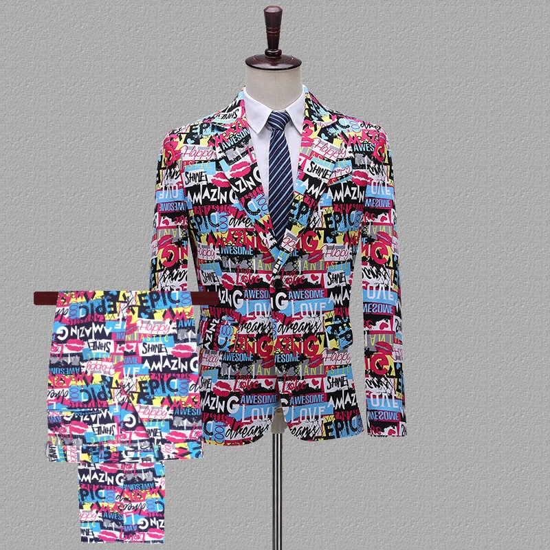 jacket and pants PYJTRL, Мужской винтажный комплект из двух предметов, костюмы, бумажный штамп с принтом, для ночных клубов, певцов, выпускных, вечерние, смокинг, последние модели пальто и штанов - Цвет: jacket and pants