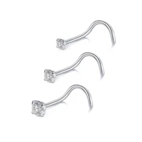 1pair 1 522 53mm nose stud piercing real 925 sterling silver ring l shape aaa cz crystal punk body jewelry party gifts