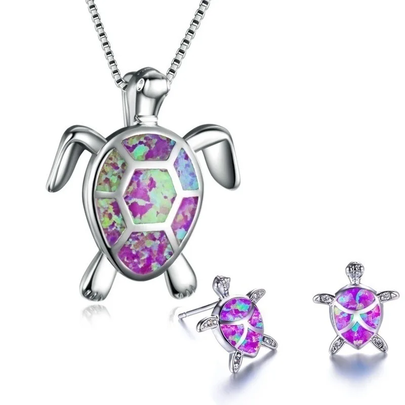 

Fashion Jewelry Set Women Blue Sea Turtle Necklace Earring Set Girl Party Glamour Accessories Wedding Jewelry