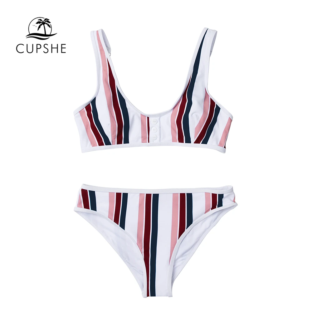 CUPSHE/спортивный женский купальник-бикини в полоску с глубоким вырезом милый топ