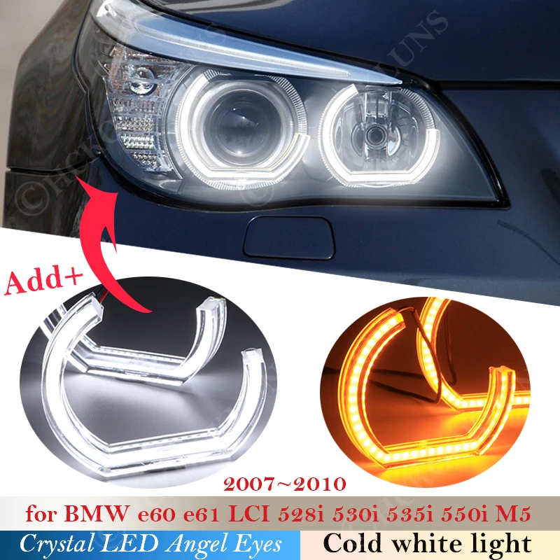 

Crystal LED Angel Eyes DTM Style Halo Rings Light For BMW E60 E61 LCI 528i 530i 535i 550i M5 Halogen Headlight Turning Signal