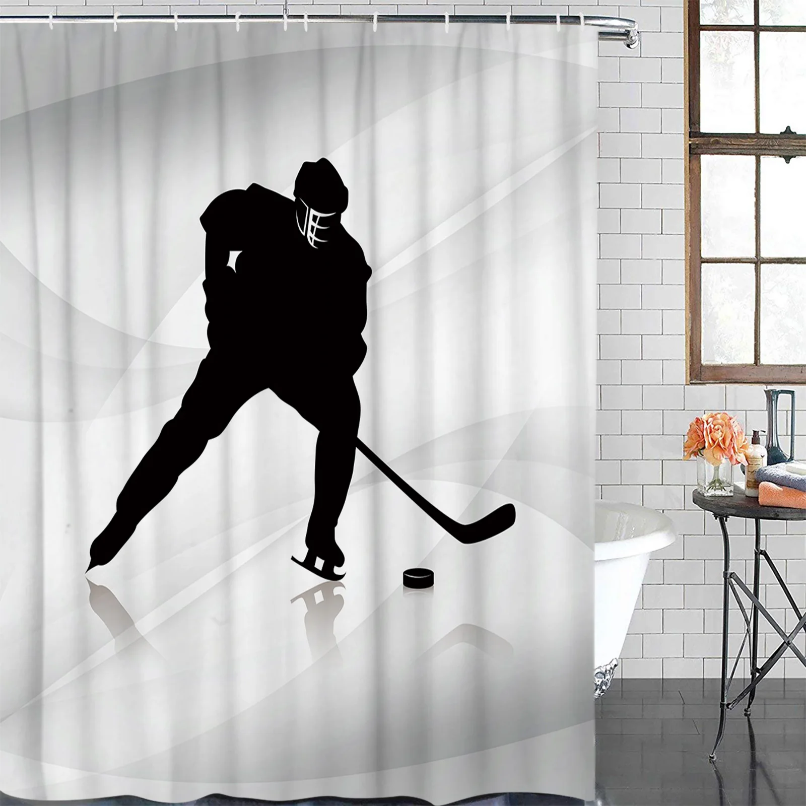 

Abstract Hockey Player Shower Curtain Polyester Fabric Bathroom Home Decor Waterproof Shower Curtains with Hooks