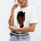 Летняя футболка, женская футболка с принтом в стиле Харадзюку, с изображением лошадей, летняя, с коротким рукавом, повседневная, размера плюс, XXXL