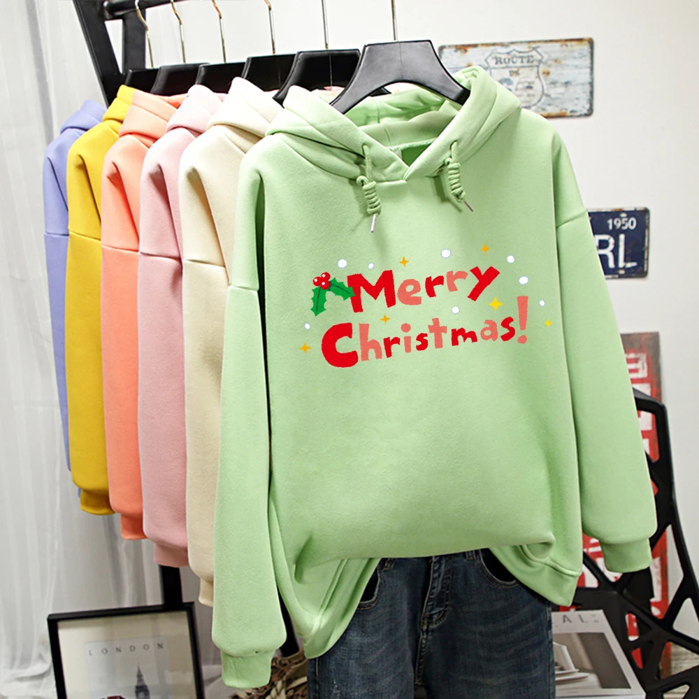 

Merry Christmas Letter Print Cartoon Warm Oversized Hoodie Women Fun Kpop Streetwear Kawaii Hoody Ladies Wsesten Festival Sweet
