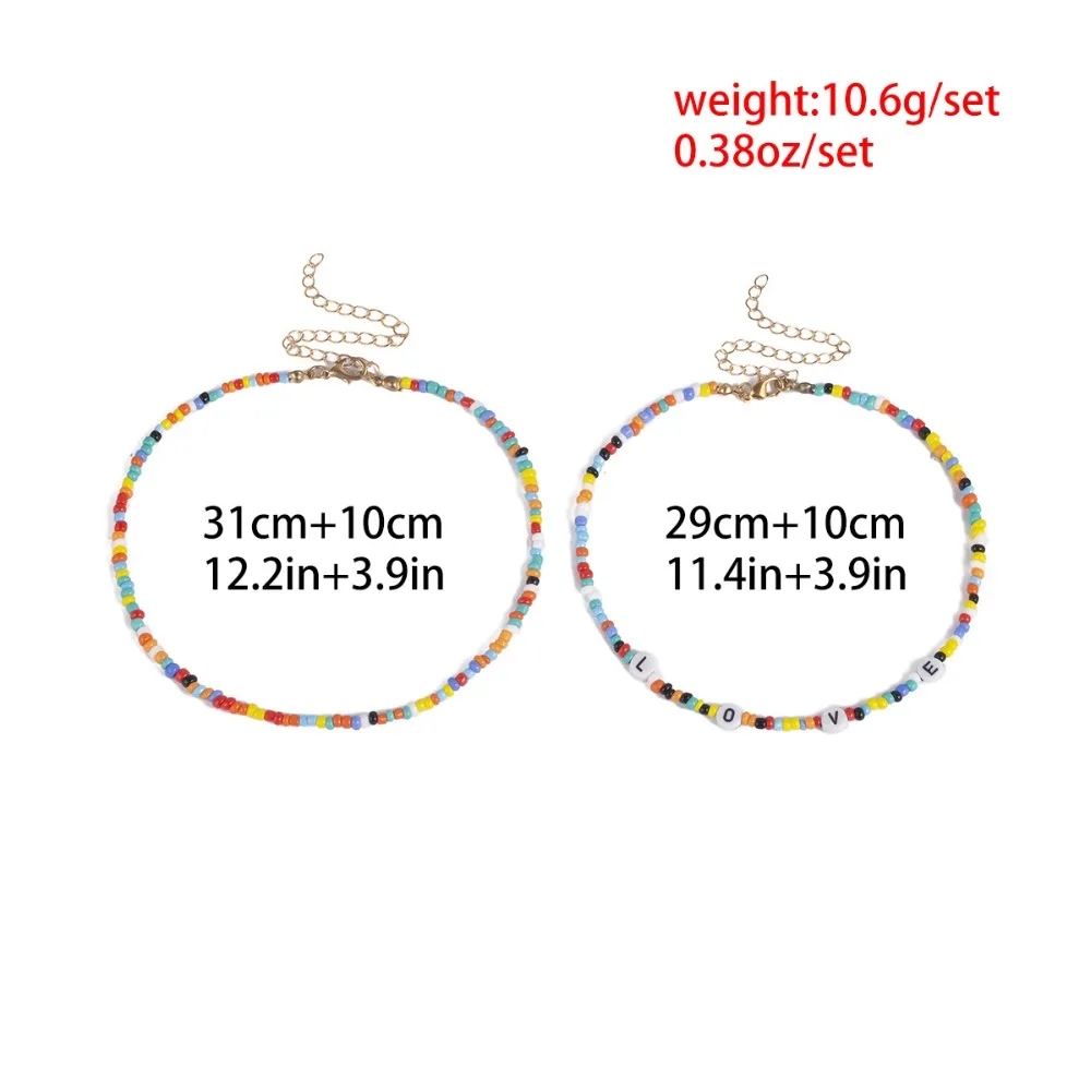AOMU Simple Geometric Handmade Beading Double Layer Necklace Letter Love Necklace For Women Fashion Boho Jewelry