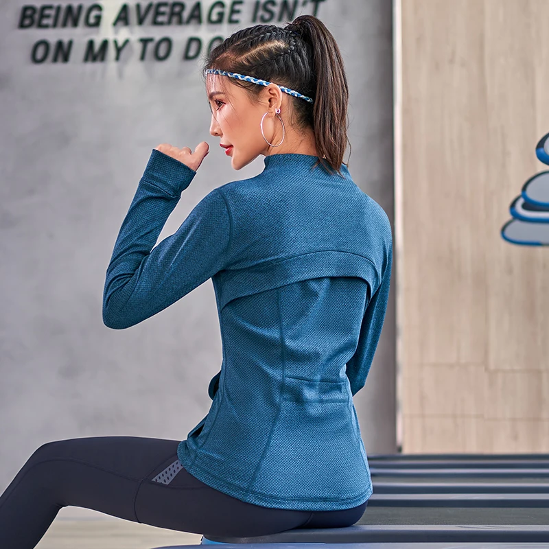 

Женская спортивная куртка с отверстиями для большого пальца, куртки для йоги на молнии с карманами, одежда для фитнеса, Спортивная Толстовк...