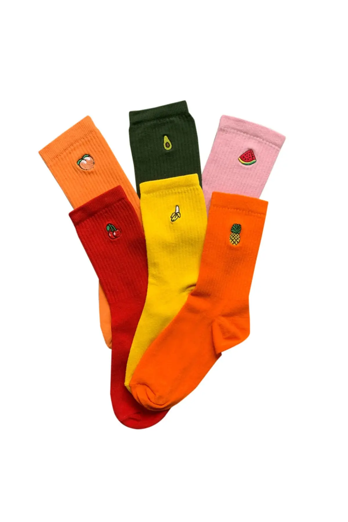 

Fruit Embroidered Colorful Socks Box 6 pieces for women