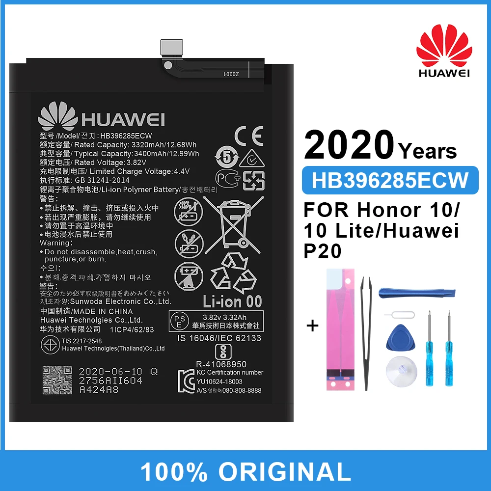 100% Оригинальный аккумулятор Huawei HB396285ECW для Ascend P20 Honor 10 P Smart 2019 3320 мАч