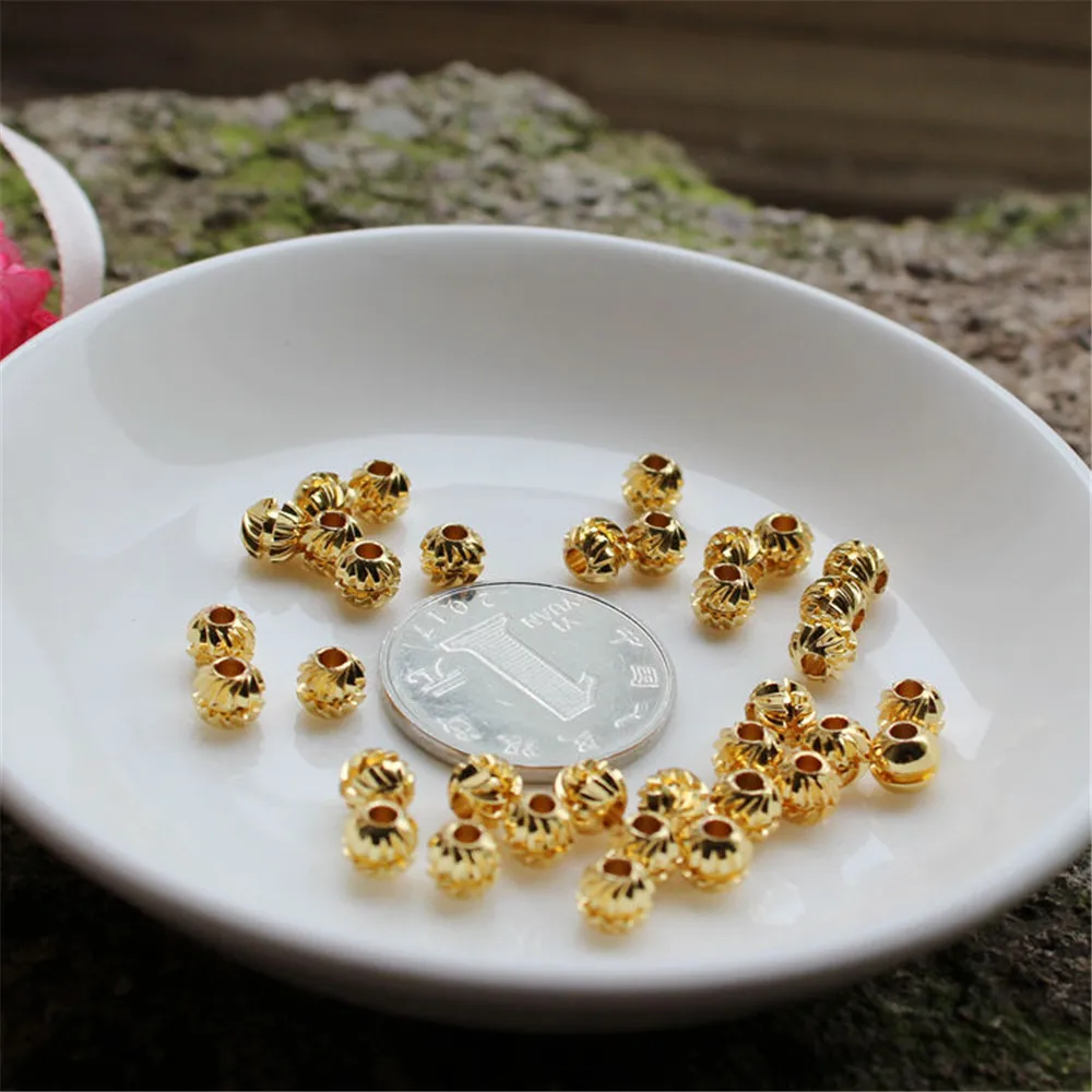 

18K gold beads handmade DIY jewelry accessories with beads groove melon beads scattered beads necklace bracelet beads