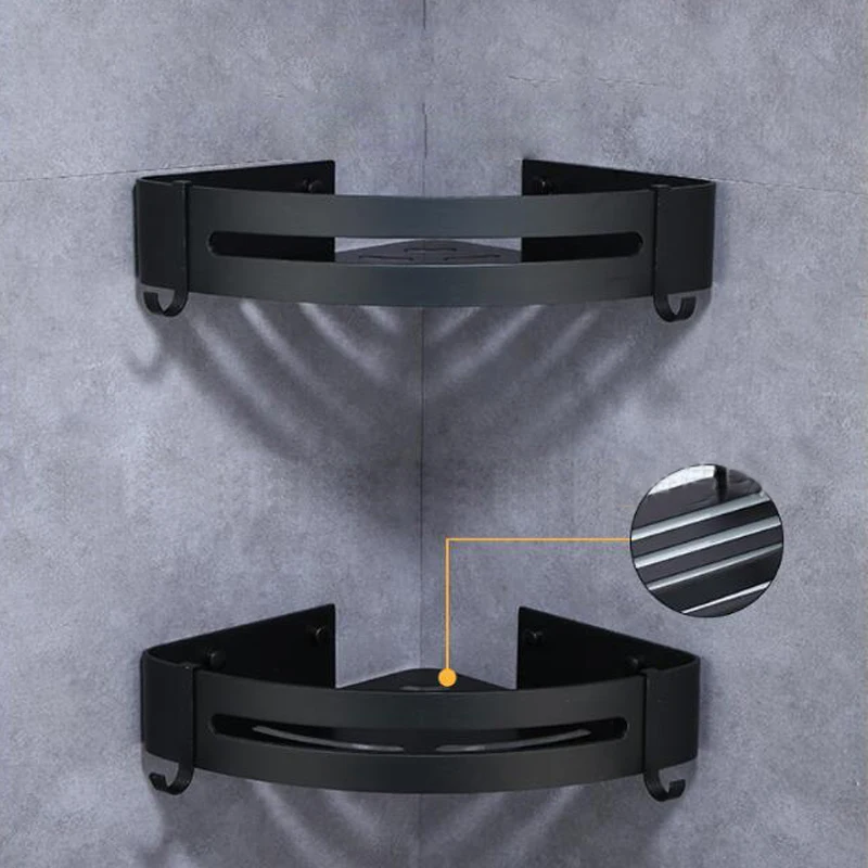 

Triangle Towel Shower Storage Rack Black Corner Shelves Wall Mounted Aluminum Shampoo Holder No Drill Bathroom Shelf Organizer