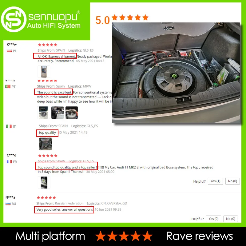 $174.30 Sennuopu Car Subwoofer Class AB Power Amplifier Bass Speakers Aluminum Box Active Sub Woofer Install on Spare Tire Audio System